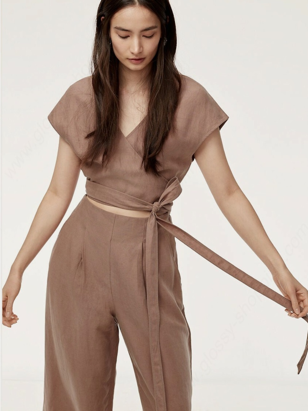 Wilfred Brown Wrap Crop Top & Wide Leg Pants Set